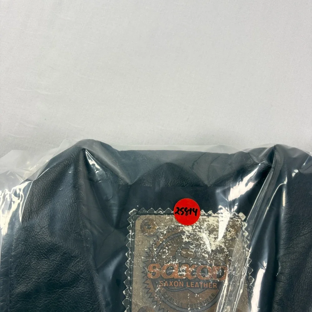 Vintage Saxon Leather Jacket‎ Mens 3XL Black Full Zip Bike Motorcyle Embroidered